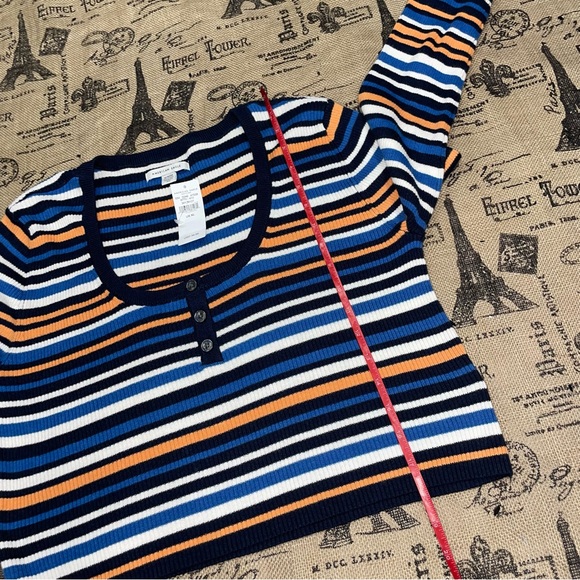 American Eagle NWT! Colorful Striped Long Sleeve Stretch Crop Top Size XL - Picture 13 of 14